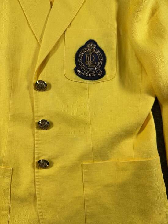 Lauren Ralph Lauren Women's Canary Yellow Crested Linen Blazer with Gold Buttons - Picture 9 of 14